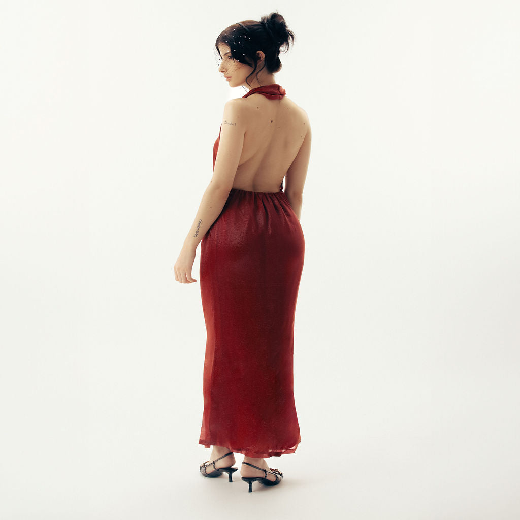 Silk evening dress in red